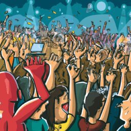 Досуг - Crowd cheering at live concert cartoon