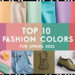 Обложка статьи о 10 модных цветах весны 2022, включающая яркую палитру с желтым, коралловым, лавандовым, мятным, бежевым, небесно-голубым, фуксией, оливковым, сиреневым и бирюзовым цветами.