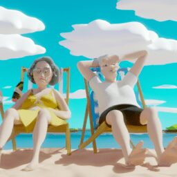 Бизнес и финансы - Elderly couple happily relaxing on beach