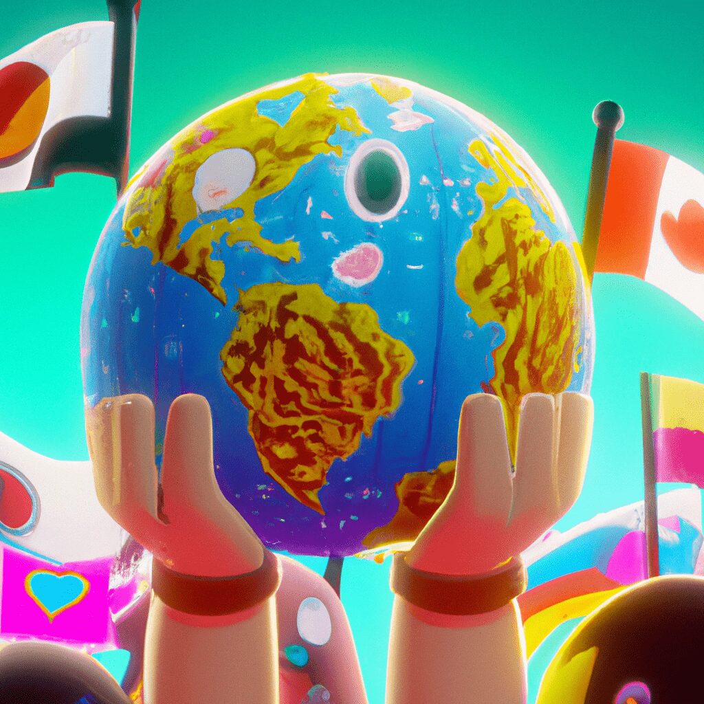 Бизнес и финансы - Hands holding globe with flags create