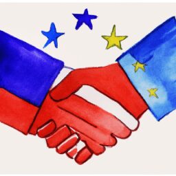 Бизнес и финансы - Handshake between russian and eu flags