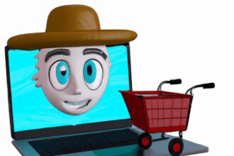 Бизнес и финансы - Laptop with shopping cart icon cartoon