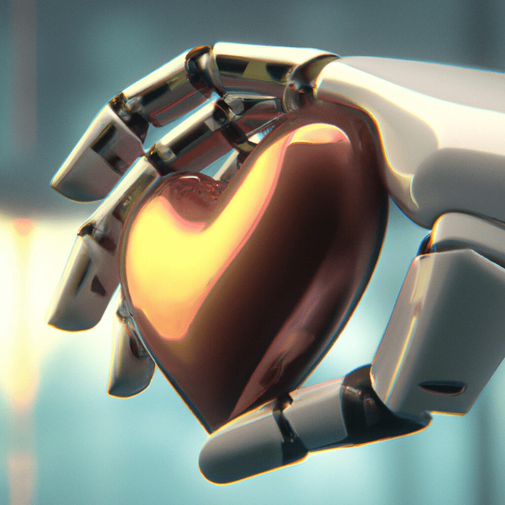 Технологии - Robotic hand holding human heart cartoon