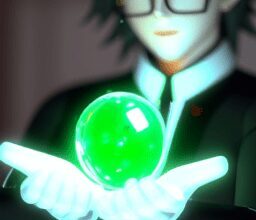 Технологии - Scientist holding glowing green orb an