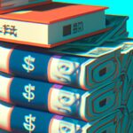 Бизнес и финансы - Stack of money with five books create