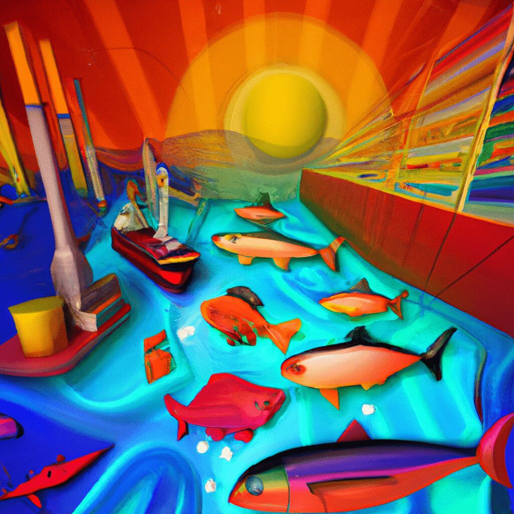 Бизнес и финансы - Vibrant collage of fish ships farms an