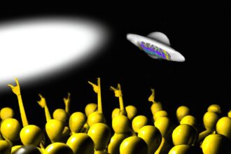 Тайны и загадки - Crowd of people pointing at ufos carto