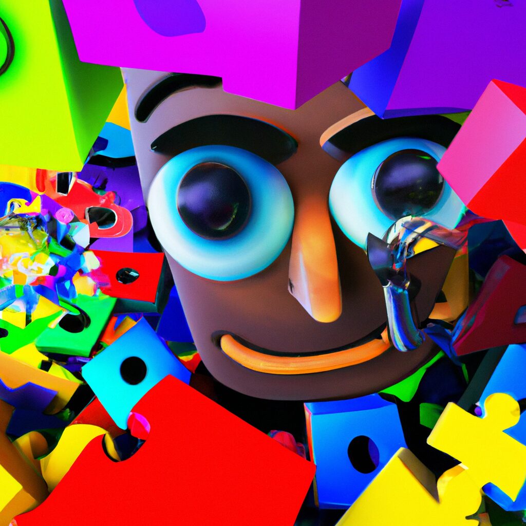 Person surrounded by colorful puzzles - Разум и тело